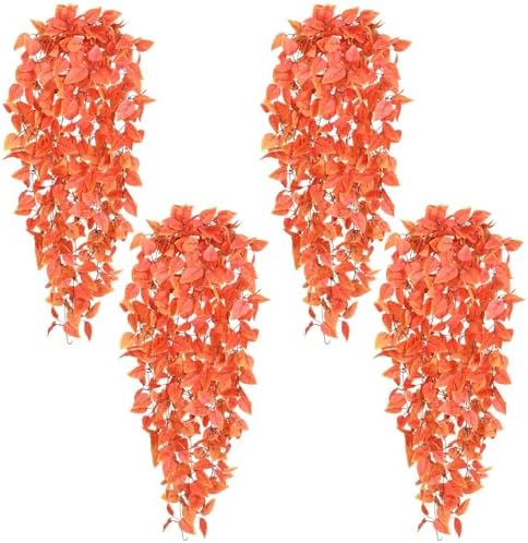 BLEUM CADE Fake Hanging Plants, 4pcs Artificial Hanging Plant, Faux Orange Vines Hanging Plant for Wall Home Living Room Indoor Outdoor Fall Decor (No Baskets) by BLEUMCADE