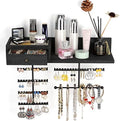 VINAEMO Jewelry Organizer Hanging Wall Mounted Jewelry Holder with Rustic Wood Drawer & Large Capacity Storage Shelf Rack Display for Earrings Rings Necklaces Bracelet(Black) by VINAEMO