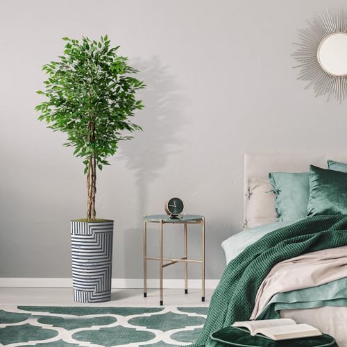 Artificial Tree in Modern Geometric Pattern Planter, Fake Ficus Silk Tree for Indoor and Outdoor Home Decoration - 75" Overall Tall (Plant Pot Plus Tree) - Image 5