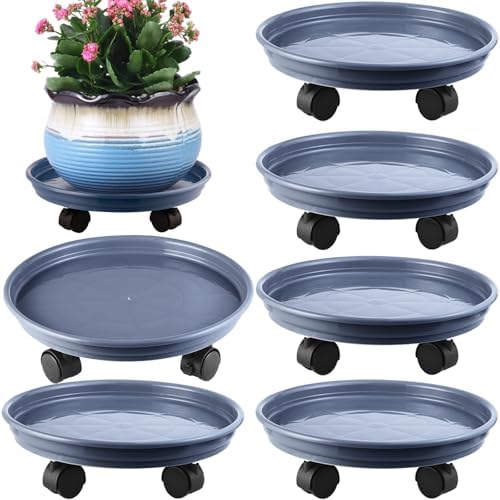 6 Packs Plant Caddy with Wheels 12" Plastic Rolling Plant Stands Heavy-Duty Plant Dolly with Casters Indoor and Outdoor Plant Roller Base Large Heavy Plant Pot Saucers with Wheels Plant Mover, Grey by Planterhoma