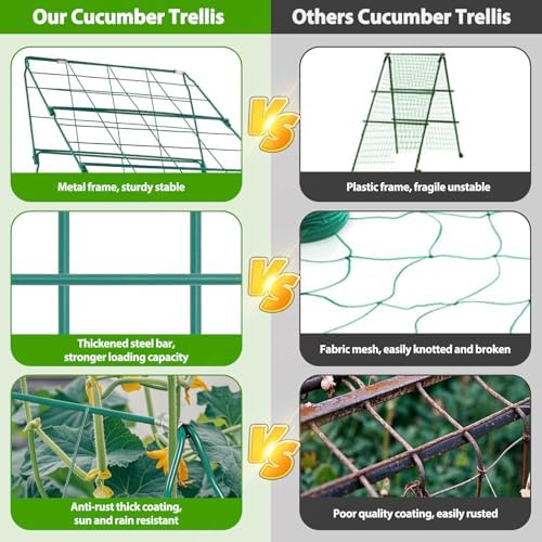 ROADPLUM 2 Pack Cucumber Trellis for Raised Garden Bed, Outdoor Sturdy Metal A-Frame Cucumber Trellis Support for Climbing Plants Vegetables with Accessories, Easy Installation & Easy Harvesting - Image 3
