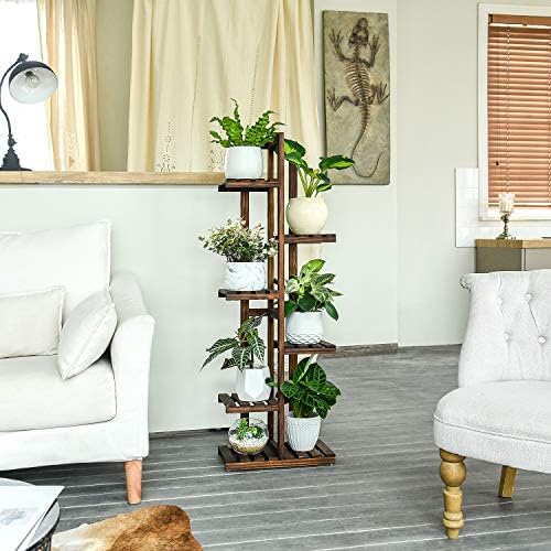 Mkono Wood Plant Stand 6 Tier 7 Potted Plant Shelf Indoor Outdoor Tall Multi-tiered Flower Pot Holder Modern Ladder Storage Rack Display Planter for Patio Garden Corner Balcony Living Room, Brown - Image 4