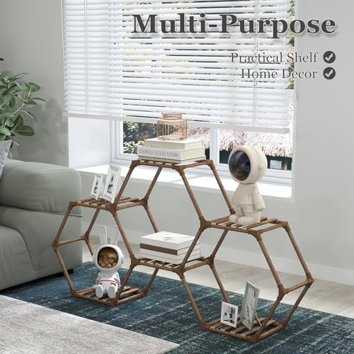 Tikea Hexagonal Indoor Outdoor Plant Stand, 6-Tier Wooden Plant Shelf - Image 2