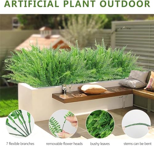 UV Resistant Lifelike Artificial Boston Fern - 2024 New Faux Boston Ferns Outdoor Planter Large, Realistic Fake Feen Hanging Silk Fern Stems Indoor Basket Plant Urn Fillers Front Porch (4, Green) - Image 4