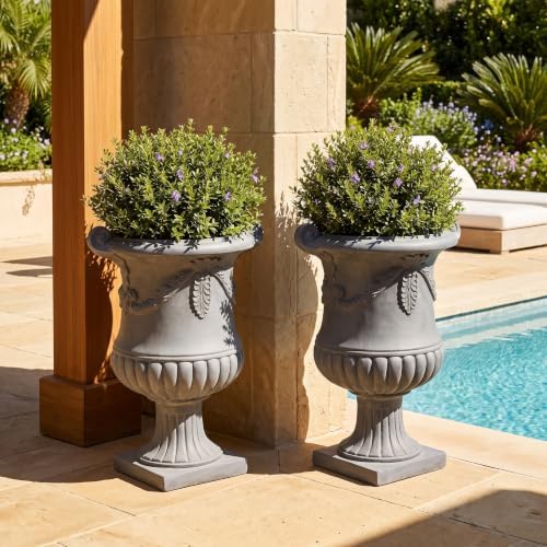 Merax 2 Set 24.8" Elegant MGO Flower Urn Planter, Black - Image 4