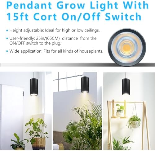 Plant Hanging Grow Light Full Spectrum Warm White Color with Timer, Plug-in Pendant Grow Lights,Large Black Luxury LED Grow Lights,Indoor Pendant lamp - Image 6