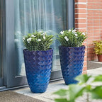 Glitzhome 19.75" H Oversized Tall Planter,Modern Set of 2 Textured Gradient Cobalt Blue Round Garden Plant Pots with Drainage Holes Flower Containers for Indoor Outdoor, Front Door, Patio and Deck by Glitzhome
