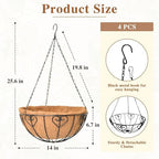 4 Pack Hanging Planter for Outdoor Plants 14 inch Metal Hanging Flower Basket with Coco Coir Liner Round Wire Plant Holder Chain Flower Pots Outdoor Garden Decoration Watering Hanging Baskets（AX） - Image 5