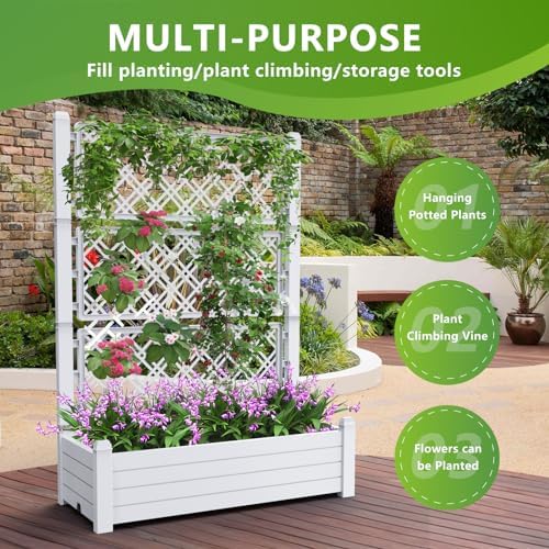 Vixzen 59" Tall Raised Garden Bed,Outdoor Large Resin Planter Box with Trellis and Drain Plug for Climbing Plants,Easy to Assemble,Water Monitor (Ashen, 43.43"×18.27"×59.29") - Image 5