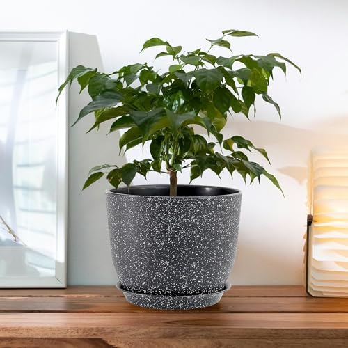 Flower Pots 12 Inch Set of 2, Plant Pots Pots for Indoor Plants, Planters for Outdoor Plants 12 Inch Pots for Plants with Drainage and Saucers, Speckled Black - Image 4