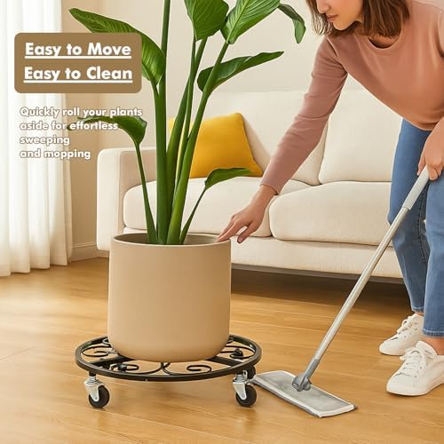 4 Pack Plant Caddy with Wheels 20 Inch Rolling Plant Stand for Large Plants Heavy Duty Plant Rollers Metal Plant Dolly Rustproof Planter Stand Wrought Iron Plant Stands Flower Cart Outdoor - Image 6