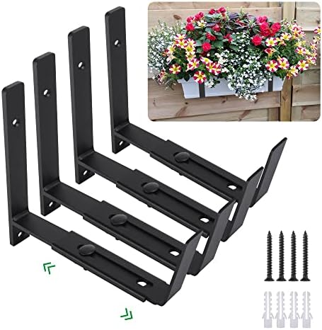 Maotong Adjustable Window Planter Box Brackets 4 Pack, Heavy Duty Wall Mount Flower Box Holder for Planter Box Depth (Front to Back) 6 to 12 Inches, Black by Maotong