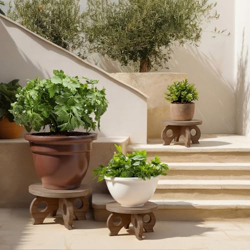 Threehoney 3 Pcs Wooden Plant Stand Indoor 8/9/11",Walnut Color,Low - Image 4