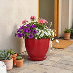 10 Inch Plant Pot, Ceramic Planters with Saucer, Red - Image 7