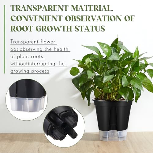 Wonderjune Self Watering Planter, 4.72'', 5.91'', 7.09'', Black, 9 Pcs - Image 4