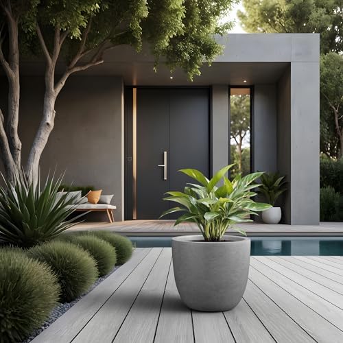 Kante Round Concrete Planter, Large Outdoor Indoor Garden Pots with Drainage Hole, 14-Inch Diameter Flower Pots for Patio, Garden and Home, Gray - Image 5