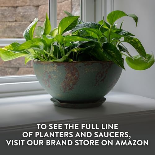 Classic Home and Garden Rosie Modern Planter w/Drainage - Contemporary Planter Bowls - Shallow Round Vases for Small Plants - Versatile Indoor & Outdoor Pots (10” Patina Copper) - Image 7