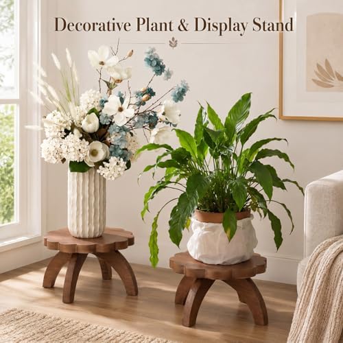 Novabright 2 Pcs Scalloped Short Plant Stand Small Wood Plant Stool Riser - Image 5