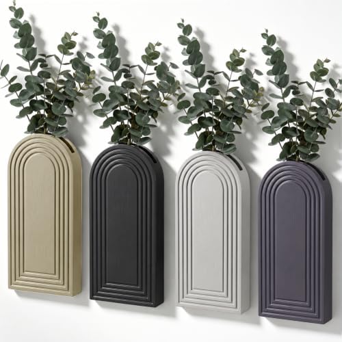 Novabright 4 Pack Wooden Wall Planter Vase 11.8 x 5.4 x 1.5 Inch Boho Decor for Living Dining Room Wood Wall Vase Plant Holder Entryway Hallway Bathroom Bohemian Art Decoration by Unknown