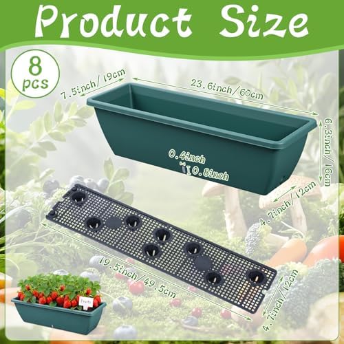 8 Pcs 24 Inch Plastic Window Boxes Planters, Green - Image 2