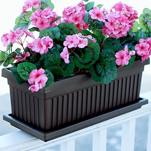 The HC Companies Venetian Window Planter Box w/Drain Plug - Long Planter Box for Windowsills, Balconies & More - Plastic Large Rectangular Outdoor Planters for Herbs & Flowers (30" Black, Pack of 1) - Image 2