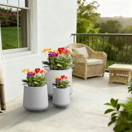 Kante Set of 3 White Concrete Curved Planters 16.5" 13" 9.4" Dia - Image 4
