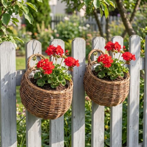 VOSAREA 2PCS Hanging Basket Rattan Wall Flower Planters - Image 5