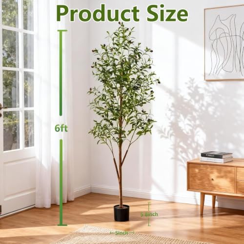 6Ft Artificial Olive Tree with Moss & Basket - Indoor Tall Faux Olive Tree in Planter, Large Fake Olive Silk Tree with Realistic Branches and Fruits for Home Decor, Office, Living Room - Image 4