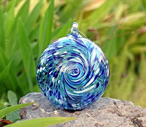 6-Inch Solar Powered Hanging Galaxy Glass Gazing Ball Outdoor Garden Decoration (Aqua-Blue) - Image 3