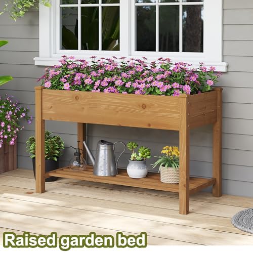 GHWIE Raised Garden Bed with Shelf,Elevated Wooden Planter Box with Legs,Garden Planter for Backyard, Patio, Balcony - Image 4