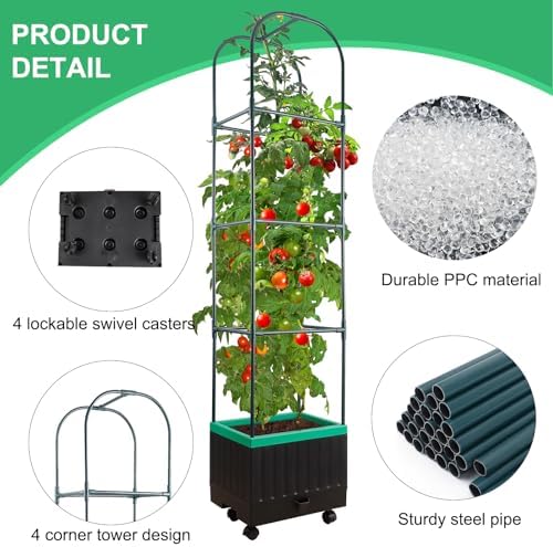 Yhtpouqe Raised Garden Bed Planter Box with Trellis, 71.2" Self-Watering Tomato Planters for Climbing Plants Vegetable Vine Flowers, Lockable Wheels, Vertical Gardening, Indoor Outdoor Patio Use - Image 4