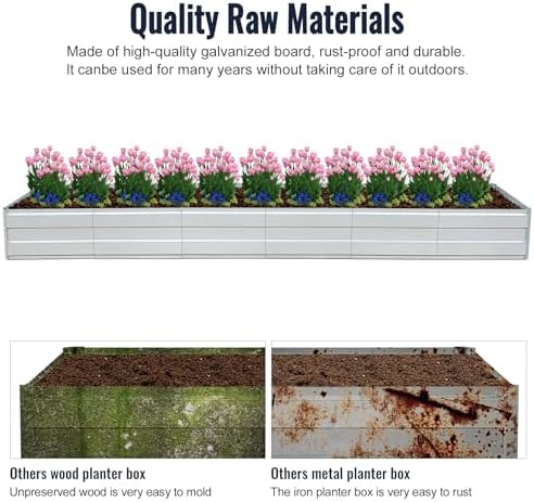Metal Raised Garden Bed Kit Galvanized Raised Garden Beds Outdoor for Vegetables Gardening Flowers Deep Root Planter Raised Beds,16 * 3 * 1 FT,Silver - Image 6