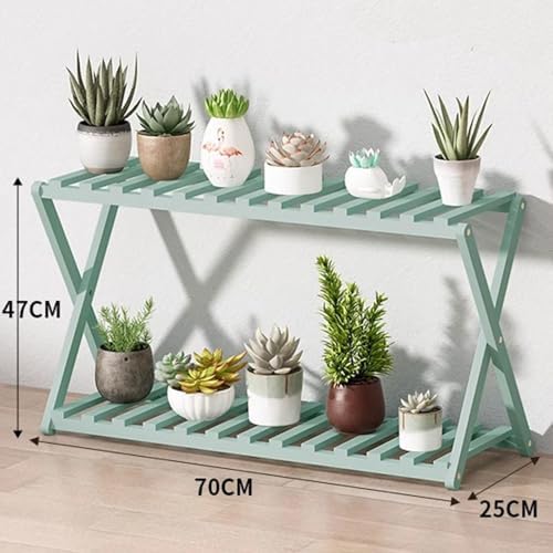 Plant Stand for Indoor Outdoor Tiered Plant Shelf 2 Tier Bamboo Flower Holder Ladder Rack for Multiple Plant Pot Stand for Living Room Balcony Garden,Green-27.6" L - Image 2
