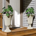 Tall Plastic Urn Planters and Pedestal - 24" Outdoor Planter Beige - Image 7
