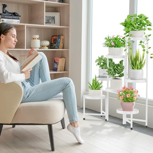 iDavosic.ly Plant Stand Indoor Outdoor, 7 Tier Metal Corner Shelf, White - Image 6