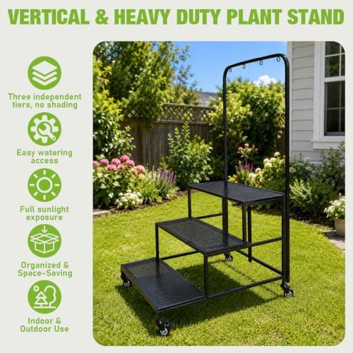 Qidejoy 3 Tiered Outdoor Plant Shelf, Folding Plant Stand, Easy Assembly - Image 4