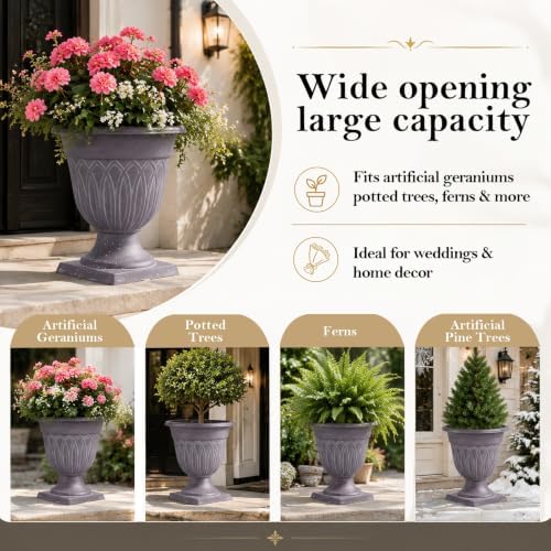 Tall Plastic Urn Planters for Outdoor Plants, 12.8" Wx15.4 H, 2Pcs - Image 5