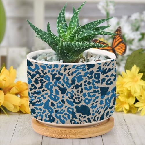 Leopard Blue and Light Brown Dot Ceramic Planters African Tribal Animal Print Planters for Outdoor Plants with Drainage Holes and Saucers Pot for Outdoor Garden Home Plant - Image 6