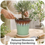 10 Inch Ceramic Planters with Drainage Hole and Saucer,Indoor Outdoor Large Flower Pots, Garden Pot for Plant Lovers (Drip Green) - Image 5