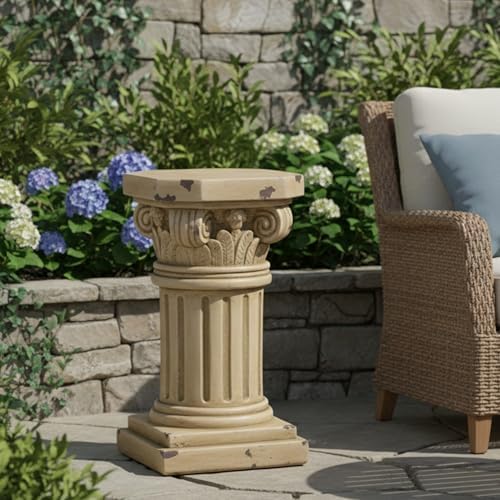 Christopher Knight Home 18.50" H Ionic Pedestal Plant Stand MGO Decorative Side Table Indoor Outdoor Entryway Garden Living Room Patio Sculpture Base, Antique Yellow - Image 6
