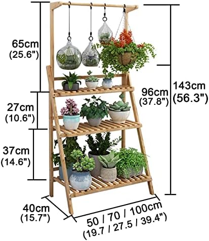 LIGUOYI 3-Tier Bamboo Ladder Plant Shelf, Outdoor Planter Display Shelving, Hanging Folding Flower Pot Organizer Rack, Clothes Rack Multi Storage Corner Shelf for Indoor Outdoor Homedecoration - Image 6