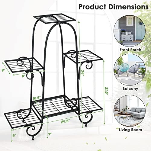 S AFSTAR 6-Tier Metal Plant Stand, Heavy-Duty Plant Display Stand Rack w/ Adjustable Footpads, Slatted Support Panel, Elevated Base, Decorative Flower Potted Holder Rack for Balcony, Living Room, Easy Assembly - Image 5