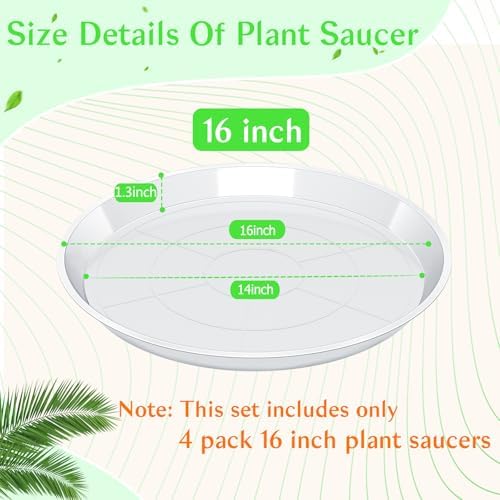 FUIJOL 4 Pack Clear Plant Saucer 16 Inch, Durable Plant Drip Trays Saucers for Pots, No Holes Water Catcher Trays for Indoor Outdoor Planter, Sturdy Base Plate(16", Clear) - Image 3