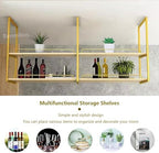 Ceiling Mounted Wine Rack，Industrial Wine Glass Shelf for Wall Storage Shelving，2-Layer Hanging Plant Flower Pot Stand Floating Decorations Shelves，Gold(100x30x80cm) - Image 6