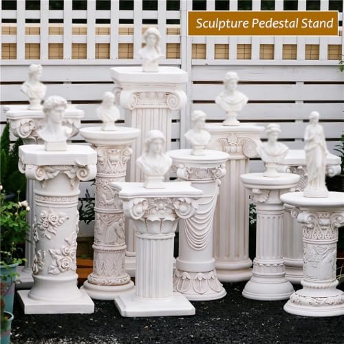 Vintage Roman Column Pedestal Stand Flower Plant Pillar Magnesium Oxide Large Sculpture Pedestal Stand Holder White Decorative Greek Pillar for Indoor Outdoor Garden Events,D - Image 4