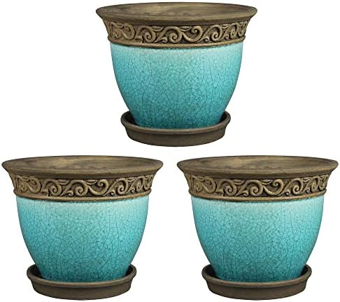 Southern Patio Cadiz Round Crackled Ceramic Plant Pot, Teal, 8 in, 3-Pack by SouthernPatio