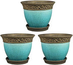 Southern Patio Cadiz Round Crackled Ceramic Plant Pot, Teal, 8 in, 3-Pack by SouthernPatio