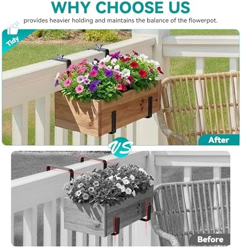 Adjustable Planter Box Brackets,Enhanced Bottom Support,Universal Outdoor Hanging Brackets,Flower Box Brackets for Fence Railings, Windowsill, Patio, Garden,Balcony. (6, Black) - Image 2