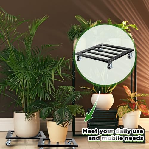 Taiyin 20 Inch Metal Plant Stand with Lockable Wheels Heavy Duty Rolling Stand 350lb Square Roller Base Potted Plant Dolly for Outdoor Indoor Patio Planter Large Succulent Flower Pot Cart - Image 5