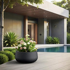 Kante Black Concrete Planter 20" Dia All-Weather Round Large Pot - Image 3